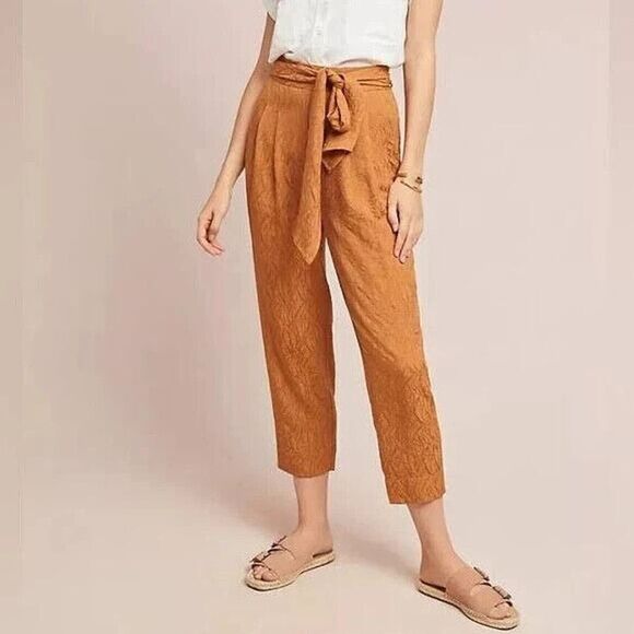 Anthropologie ett:twa Aubade Tie Waist Golden yellow cropped Pants size US 12 - Picture 1 of 7